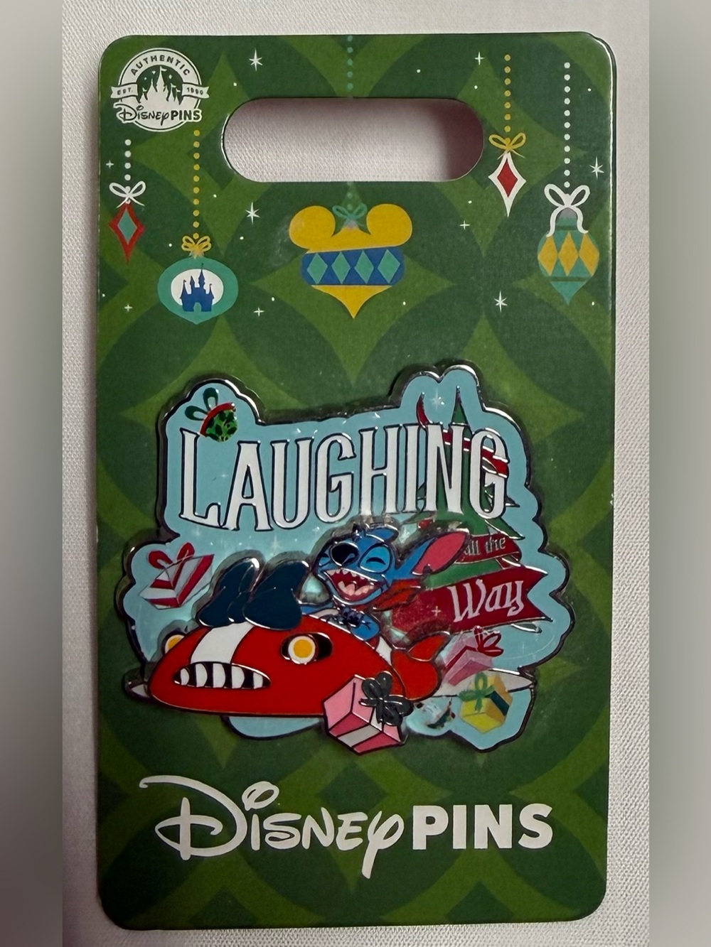 Disney Blue Red Stitch "Laughing All the Way" Holiday Pin